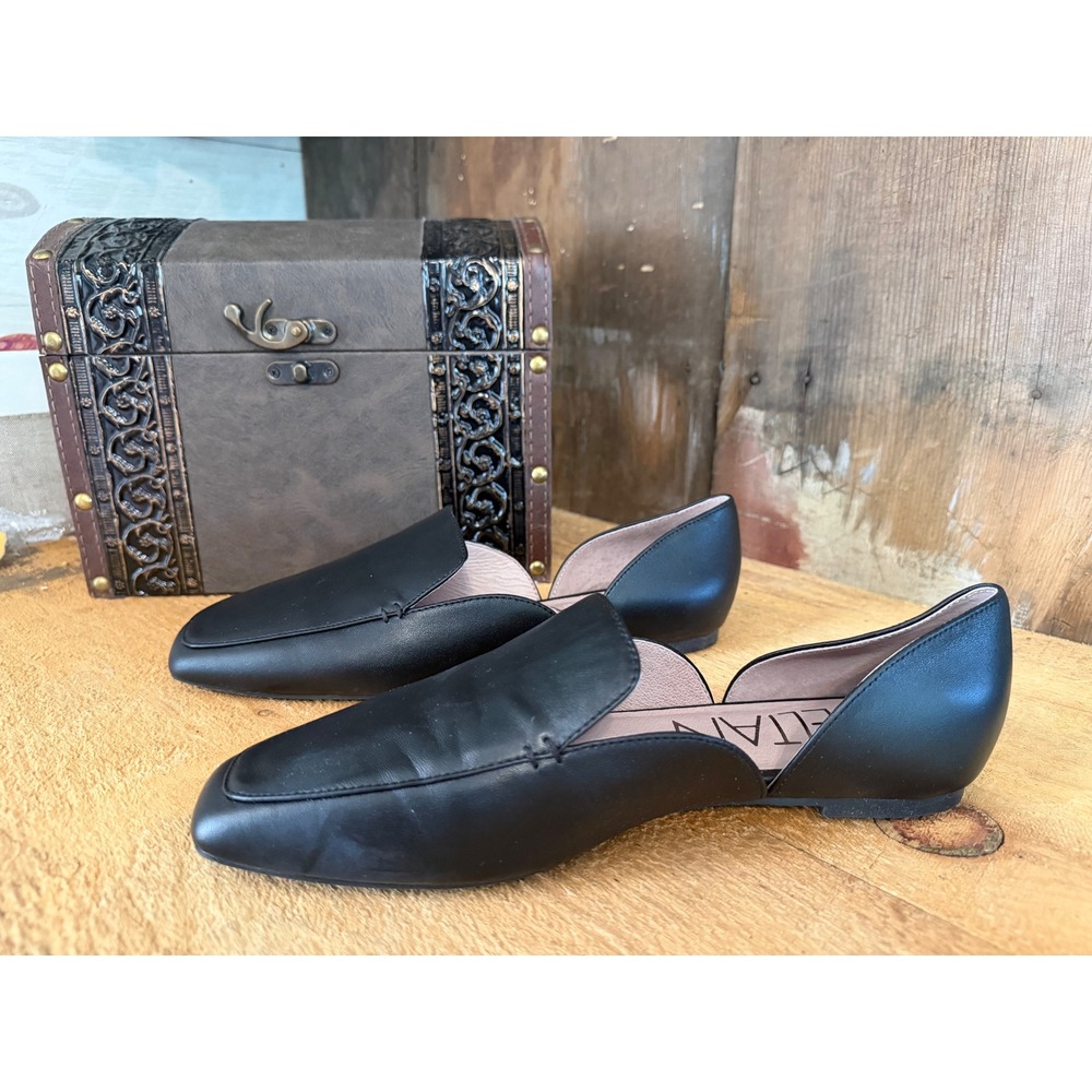 DELTAN‎ Black D'Orsay Flats Size 7.5M Square Toe Office Career Ballet Shoes